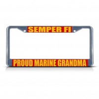 SEMPER FI PROUD MARINE GRANDMA Metal License Plate Frame Tag Border Two Holes   322191075346